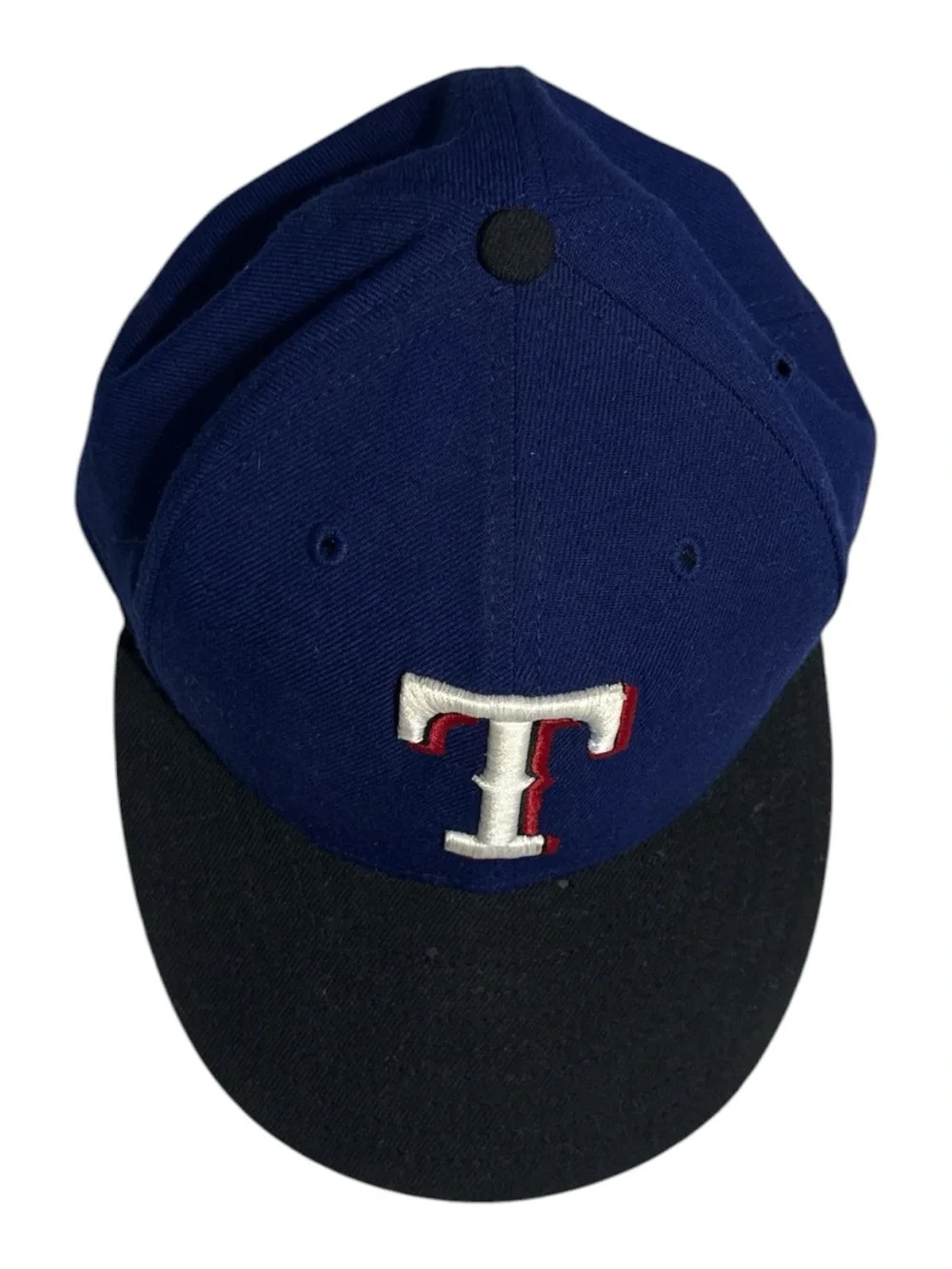 New Era Blue & Black Baseball Cap with White and Red 'T' Embroidery